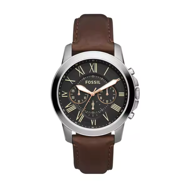 FOSSIL Reloj Cronografo Acero Esfera Negra  Correa piel marron 3 Años garantia - 1
