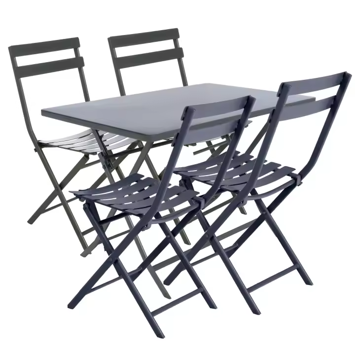 Pack Muebles Exterior Plegables Greensboro Mesa Rectangular + 4 Sillas Jardín Terraza Estilo Contemporáneo Color Gris - 1