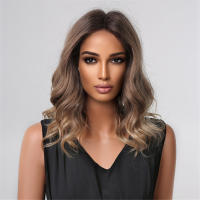 Pelucas Sintéticas De Ombre Negro Marrón Con Flequillo Textura Ondulada Resistente Al Calor Para Fiestas Y Cosplay Peluca Médium Para Mujeres Afro - details 2