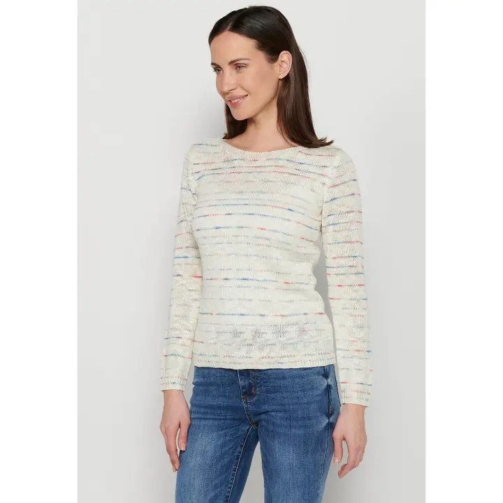 Jersey Koroshi de manga larga, cuello redondo, color mármol blanco, adecuado para mujer - 1
