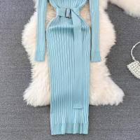 Vestido Maxi De Cuello Alto Para Mujer YuooMuoo 2024 Otoño Invierno Elegante Ajustado Con Cinturón Estilo Bodycon Tejido Ribbed Suave Y Elástico - details 20
