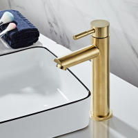 Grifo De Baño De Cobre Soldado Grifo De Mesa Suelta Mezclador De Agua Caliente Y Fría Tapa De Oro Pulido Manillar Único Montaje En La Superficie - details 1