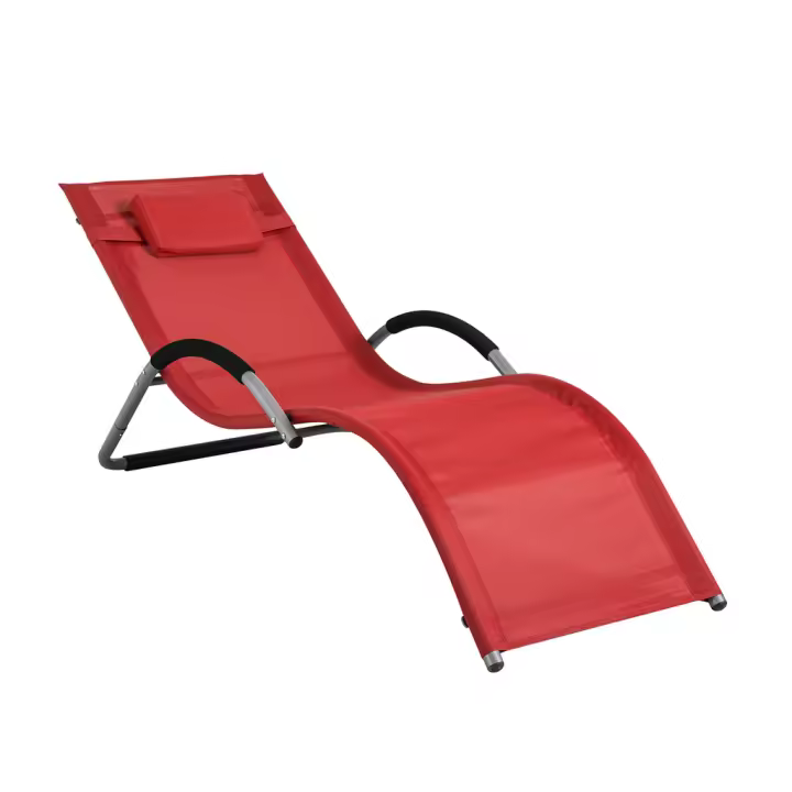 SoBuy OGS38-R Tumbona de Jardín con reposacabezas extraíble Estructura de Hierro Malla Transpirable Teslin 165 x 56 x 67 cm ES - 1