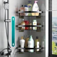 Estante De Baño Triangular Monolítico En Negro Soporte De Almacenamiento Para El Hogar Rack Colgante En La Pared Con Tripod - details 0