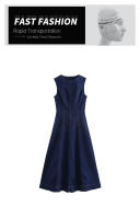 Vestido Midi Sin Mangas Para Mujer UNIZERA Estilo Cowboy Decoración De Cremallera Casual Primavera/Verano A-Line O-Neck - details 3