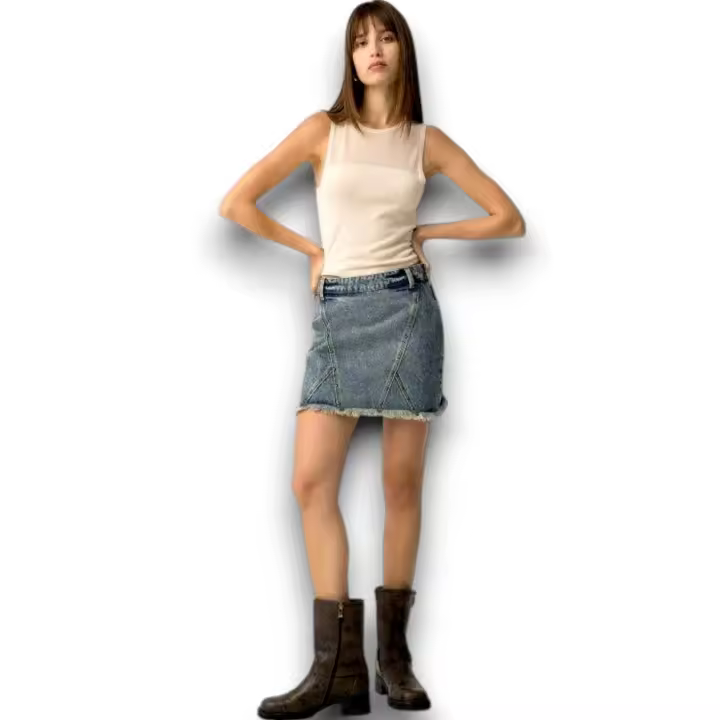 Falda Denim Dua Tiffosi - Tachas y Bajo Deshilachado - 1