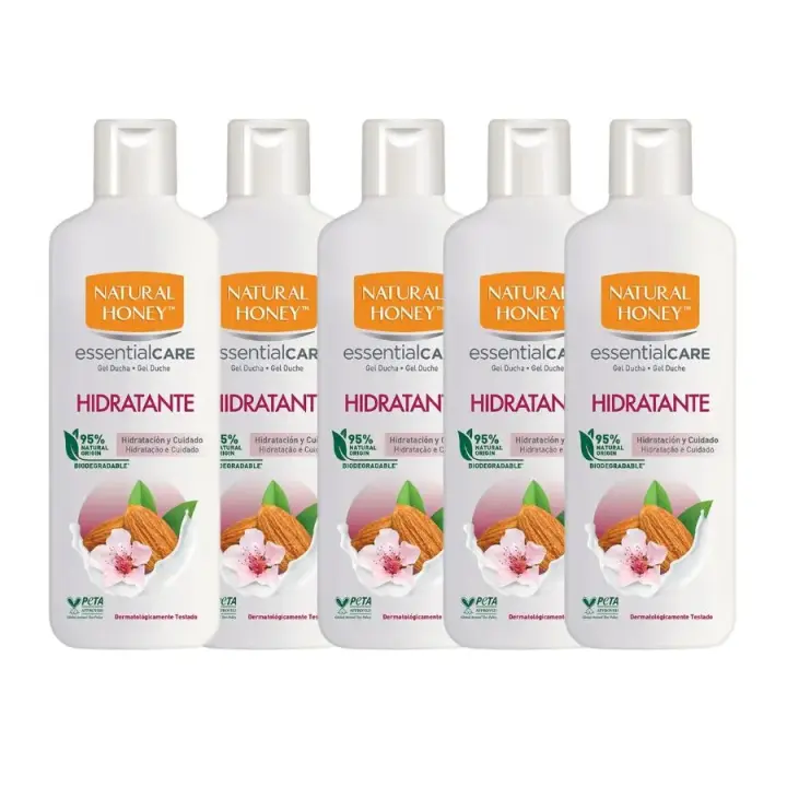 Natural Honey Gel de Baño Hidratante con Aceite de Almendras – Pack de 5 Botellas de 675 ml – Cuidado y Suavidad para la Piel – Essential Care 【ROUA】 - 1