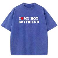 Camiseta De Algodón Para Hombre Con Diseño De Impresión "Me Encanta Mi Novio Hot" Estilo Hip Hop Manga Corta Para Todo El Año - details 9