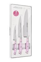 ARCOS Set Cuchillos Cocina Forjados Profesionales  3 Unidades  Cuchillo Pelador  Cuchillo Cocina  Cuchillo Cocinero  Estuche Regalo  Mango Ergonómico Polioximetileno, Serie Riviera, Color Rosa - details 0