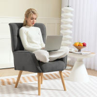 Cecodadi Salón Reclinable Sillón Reclinable with Pata de Madera Sillón de Terciopelo para Lectura, Sillón Tapizado para Dormitorio Gris - details 4