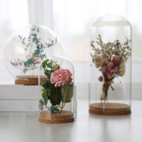 Vaso De Vidrio Con Base De Madera Para Exhibición De Mesas Cubierta Transparente Para Flores Secas Adornos Y Terrarium Estilo Moderno - details 0