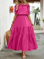 Vestido Maxi De Playa De Moda Para Mujer Con Volante Y Abertura En El Costado Sin Mangas Cuello Abierto Estilo Oficina Lady - details 4