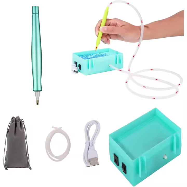 Bolígrafo eléctrico para pintar con diamantes, bolígrafo recargable al vacío para pintar con diamantes, accesorios y herramientas para pintar con diamantes, con bandeja de almacenamiento, duradero y estable (verde claro). - 1