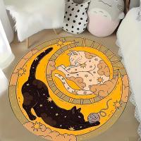 Carpetilla Circular Yin Yang Gato Con Suelo Antideslizante Flannel Lavable En Máquina Decoración Del Hogar Para Sala De Estar Ligera Moderna Polyester - details 8