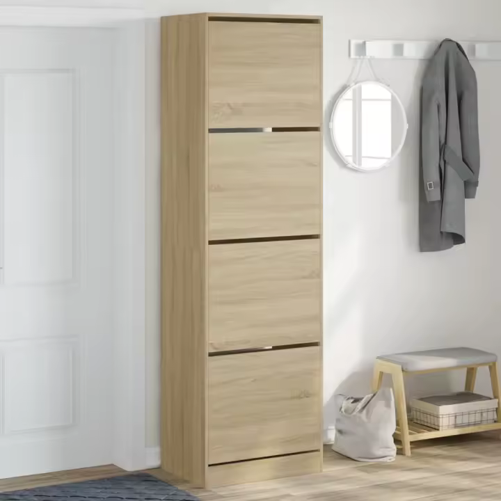 vidaXL Mueble zapatero 4 cajones abatibles roble Sonoma 60x42x204 cm - 1