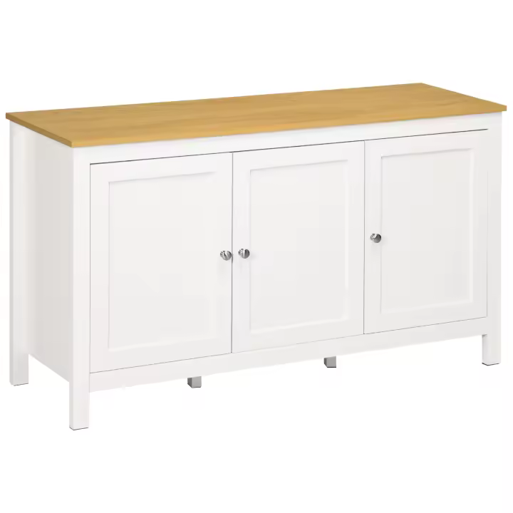HOMCOM Aparador Armario de Cocina con 3 Puertas Buffet de Salón con Estantes Ajustables para Comedor Estilo Moderno 120x40x70 cm Blanco - 1