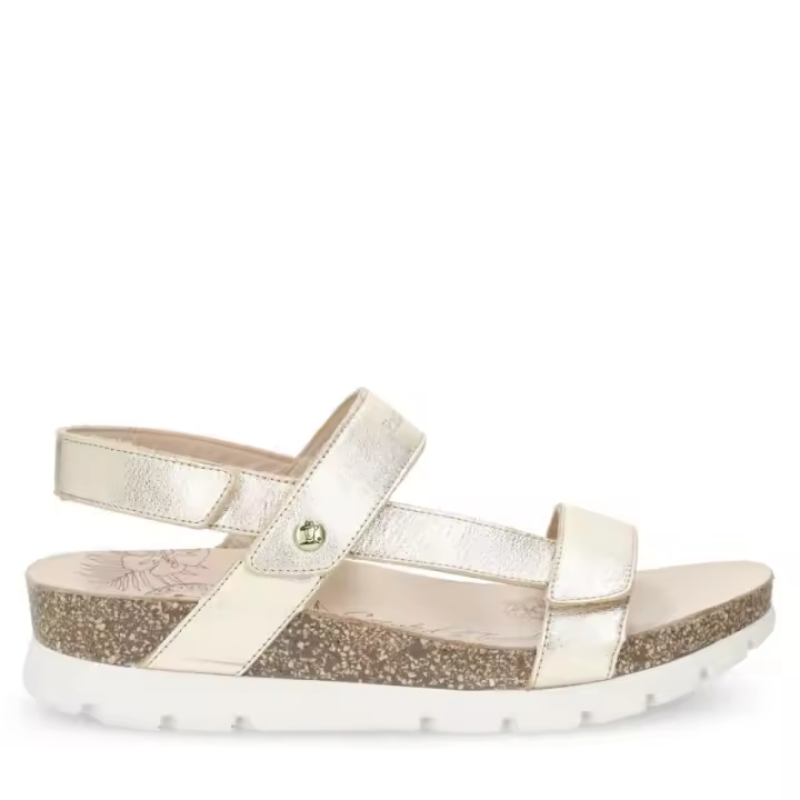Cómoda  Sandalia mujer SELMA B5 DE PANAMA JACK en piel oro, estilo cómodo y elegante. Tiras con velcros. Comodísima planta anatómica en piel. Cuña Bio ligera al tono. Altura Tacón bajo (3-5 cm) Referencia SELMA-B1-ORO - 1