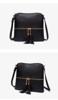 Bolso De Hombro Para Mujer De Gran Capacidad Retro Moda PU De Color Sólido Bolso Cruzado Suave Con Tassel Interior Múltiple - details 4