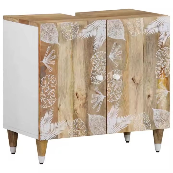 vidaXL Armario de lavabo para baño madera maciza de mango 62x33x58 cm - 1