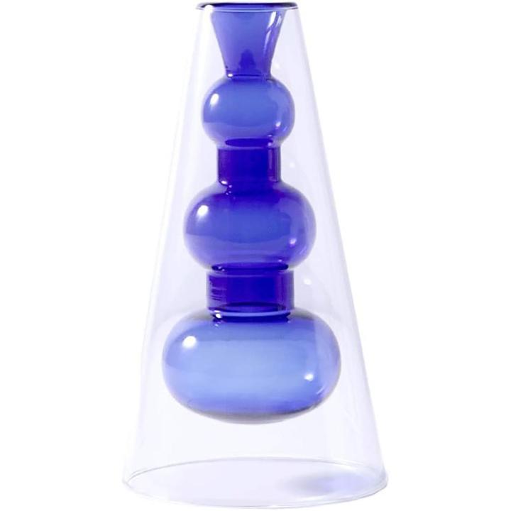 Jarrón Decorativo Moderno de Doble Capa con Diseño Geométrico, Jarrón Hidropónico de Cristal para Flores y Plantas, Centro de Mesa Nórdico para Salón, Escritorio u Oficina, Decoración Elegante y Original para Hogar y Eventos, Amarillo o Azul