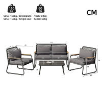 Juego de Jardín, Juego de Mesa de sofá para 4, Estructura de Hierro galvanizado, tablero de Cristal Templado, Pates regulables, incl. Todos Los Zapatos de asiento y respaldo, Negro - details 7