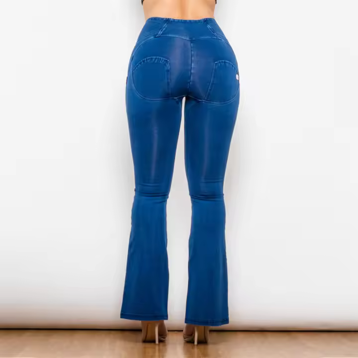Jeans Para Mujer Shascullfites Ajuste Slim Denim mid Waist Flared Pantalones De Pierna Ancha Estilo Casual Cierre De Cremallera - 1