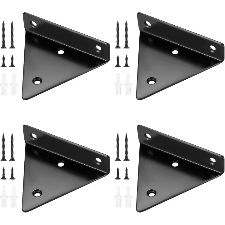 Paquete de 4 soportes para estantes flotantes, soportes de pared triangulares invisibles, soportes ocultos para estantes de pared (negro) - 1