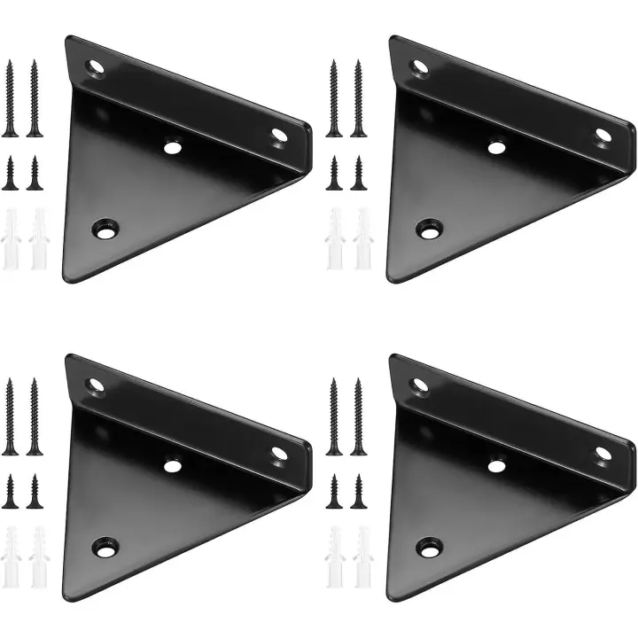 Paquete de 4 soportes para estantes flotantes, soportes de pared triangulares invisibles, soportes ocultos para estantes de pared (negro) - 1