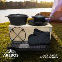 AREBOS hierro fundido Dutch Oven BBQ Set de con caja madera guantes protectores - details 13