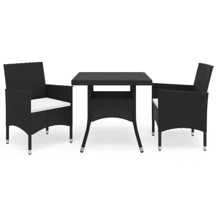 vidaXL Muebles de jardín 3 piezas ratán sintético y vidrio negro - 1