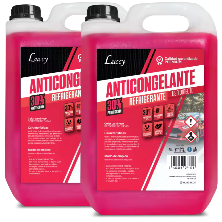 LUCCY Anticongelante Coche 30% Protección -18ºC - 10 litros - Líquido Refrigerante Profesional para Vehículos Fórmula Orgánica Long Life - 1