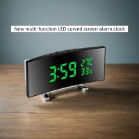 Reloj De Alarma Multifuncional Con Pantalla Curva LED Espejo Mostrador De Tiempo Temperatura Y Humedad DC De Inserción - details 2