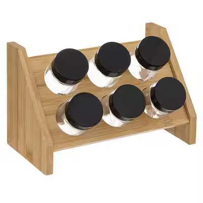 Soporte de bambú con 6 botes de especias - 1
