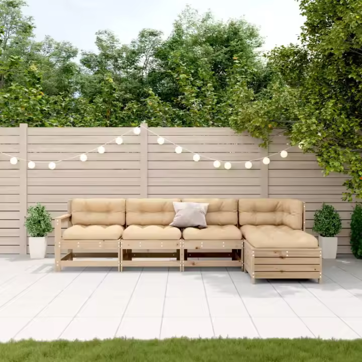 vidaXL Juego de muebles de jardín 5 pzas y cojines madera maciza pino - 1