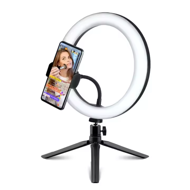 Anillo de luz Led para selfi, lámpara redonda de 26cm y 10 pulgadas con soporte para teléfono, iluminación de relleno para fotografía con trípode para vídeo en vivo de Youtube - 1