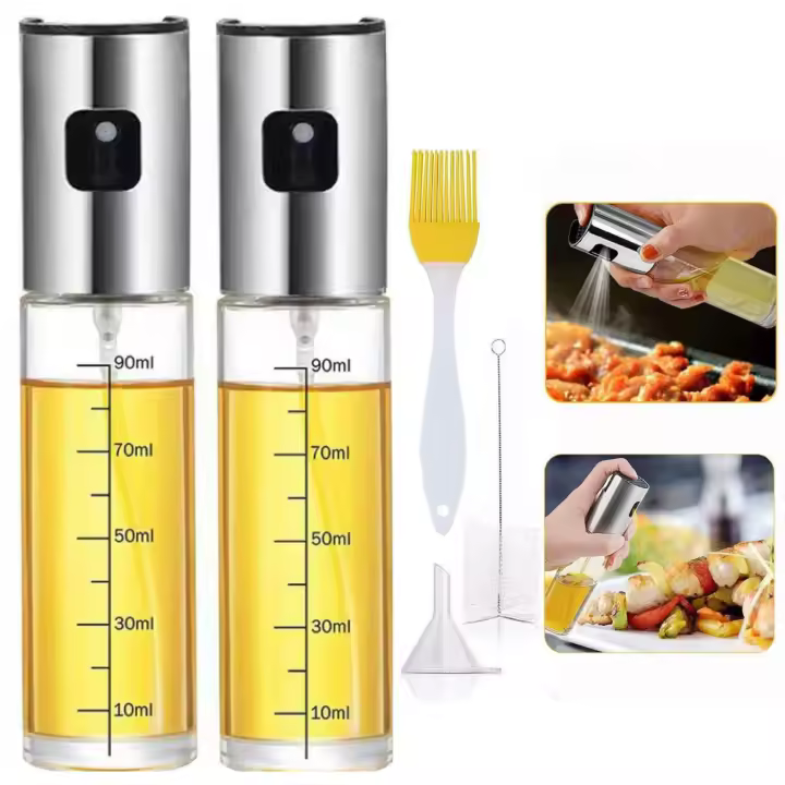 Pulverizador Aceite Spray, para Cocina, de Maple Inoxidable y Cristal,100 ml, Antigoteo, Accesorios Freidora de Aire, Dispensador, Bote, Dosificador SSITO - 1