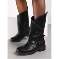 Eva zorteon-Botines biker asimétricos negros decorados con hebillas , Marca Tulipano . - details 0