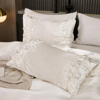 Set De Edredón Satinado 3PCS Colores Blanco Khaki Y Rosa Seda Suave Con Volantes Estilo Moderno Para Cama Conjunto De Ropa De Cama - details 7