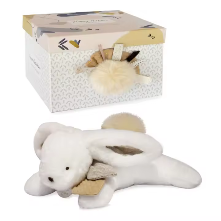 Caja regalo con Conejito pompón natural 25 cm DouDou Et Compagnie - 1