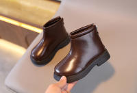 Botas De Moda Para Niños 2024 Calzado Invernal Cálido Para Niñas Y Niños Cuero PU Impermeable Casual De Alta Calidad Retro - details 4