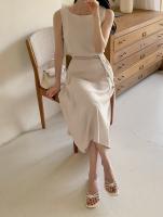 Vestido A-line Elegante Para Mujer REALEFT Sin Mangas Cuello Cuadrado Casual Largo De Verano Con Cinturones Polyester - details 11