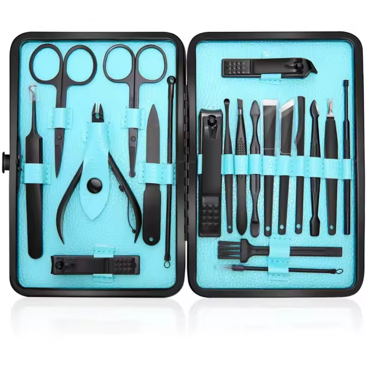 Kit de manicura y pedicura: cortaúñas profesional de acero inoxidable para cutículas, kit de manicura y pedicura de 20 piezas con una exquisita caja (azul) - 1