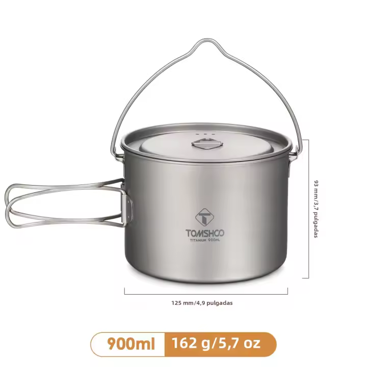 TOMSHOO Cocina De Camping Con Olla De Titanio Ultraligera Con Tapa Y Mango Plegable Para Cocinar Al Aire Libre Disponibles En 0.75L/0.9L/1.1L/1.6L/2L/2.8L - 1