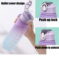 Botella De Deporte De Agua Con Pajita Y Tapa Pop-Up Gradiente De Colores 900ML Plástico Portátil Para Exteriores Y Aire Libre - details 8