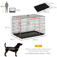 PawHut Transportín de Perro de 2 Puertas Jaula de Alambre para Perros Plegable con Asa Acero 92x57x62,5 cm Negro - details 1