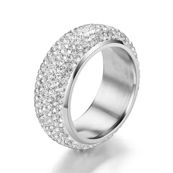 Anillo De Moda Hip Hop Iced out Bling Arc Circle En Oro Y Plata Color Acero Inoxidable Con Circonita Cubica Anillo De Boda Para Hombres Y Mujeres Joyería Regalo - 1