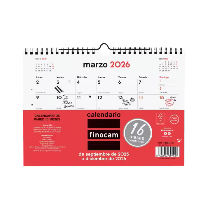 Finocam - Calendario Neutro Pared 16 Meses 2025 2026 Neutro Septiembre 2025 - Diciembre 2026 (16 meses) Español - 1