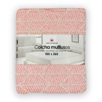 Colcha multiuso 85% algodón reciclado 15% poliéster diseño hojas rosa. - details 4