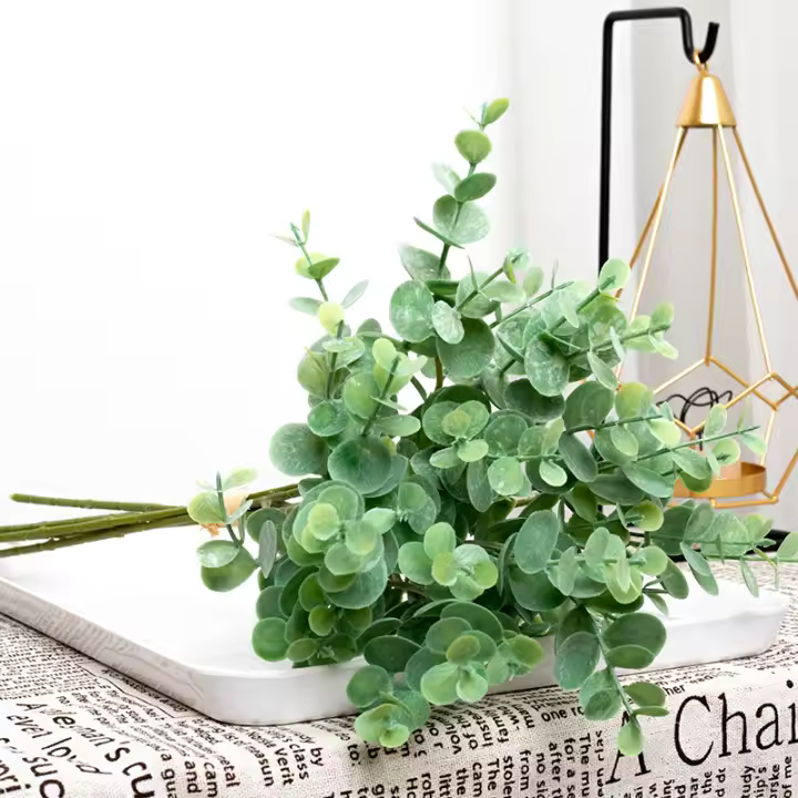6pcs Eucalipto Artificial Verde Para Decoración De Hogar Boda Navidad Mesa DIY Hojas De Planta Falsa De Plástico - 1