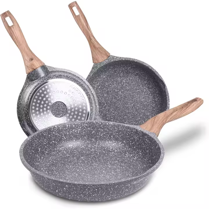 -Juego de 3 Sartenes de 20/24/28 cm, Aluminio Fundido con Vestido Antiadherente para Todo Type de Cocinas, Incluido Inducción, Sin PFOA, Mangos Antiquemadura (Bastei) - 1